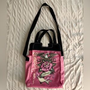 Ed Hardy Rose Graphic Pink Tote